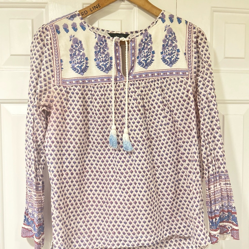 J. Crew Purple and White Boho Blouse